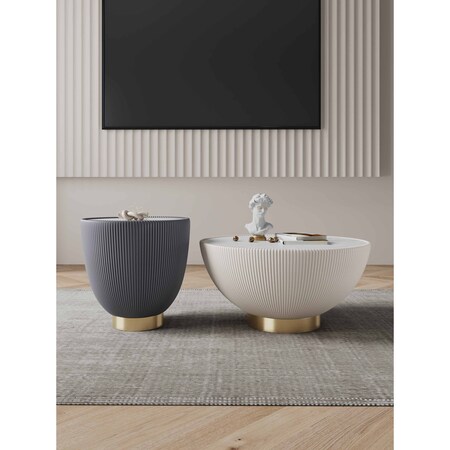 Manhattan Comfort Anderson Coffee Table and End Table 2.0 in Cream and Grey - Set of 2 2-AT01-CRGY